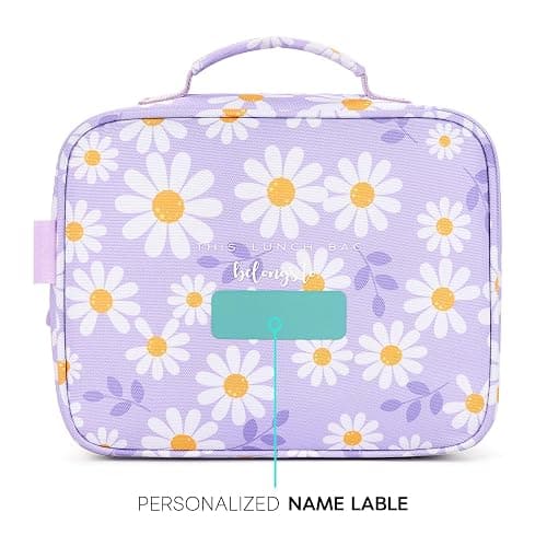 mibasies Kids Lunch Box for Girls Toddler, Insulated and Reusable Lunch Bag for School, Daisy Purple thumbnail 5