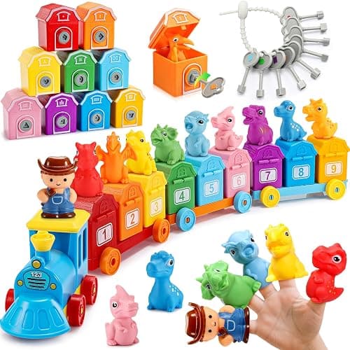 Toddler Montessori Learning Toys for 2 3 4 5 Year Old Boys, Kids Dinosaur Train Matching Toys with Locks & Keys | Counting & Sorting Trains Set, Preschool Toy Boy Girls Birthday Gifts Ages 2-4 3-5 - Image 1