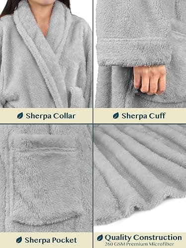 PAVILIA Premium Womens Plush Soft Robe Fluffy, Warm, Fleece Sherpa Shaggy Bathrobe thumbnail 4