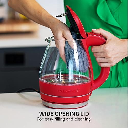 OVENTE Electric Kettle, 1.5L Borosilicate Glass Countertop Water Heater and Boiler for Coffee or Tea, BPA-Free, Auto Shut-Off, Boil-Dry Protection, Removable and Washable Spout Filter, Red KG83R thumbnail 8