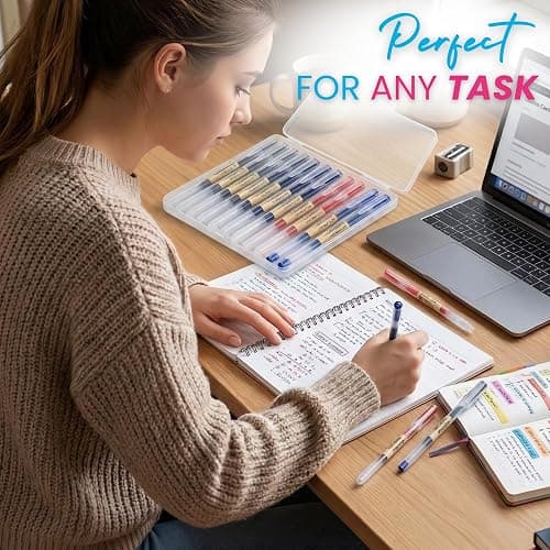 Muji 0.5mm Gel Pens - Pack of 10 Cap Type Smooth Ballpoint Pens, Fine Point Smear & Smudge-Free Gel pens for Journaling, Note Taking & Professional Office Work - Black, Blue, Red, & Dark Blue thumbnail 7