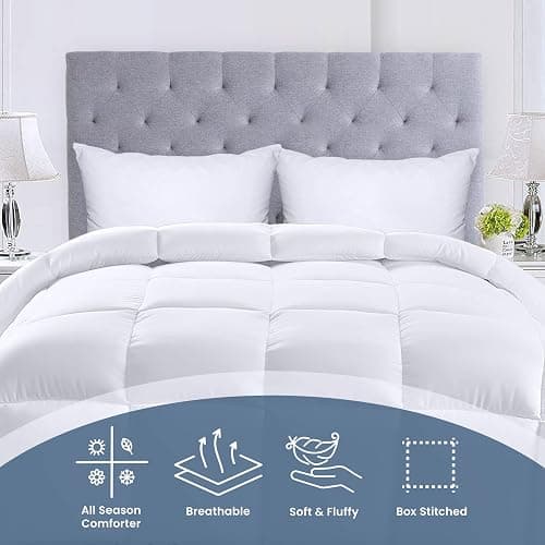 Utopia Bedding Comforters Queen Size, All Season Duvet Insert, Down Alternative Box Stitched Bed Comforter with Corner Tabs, Machine Washable (White) thumbnail 4