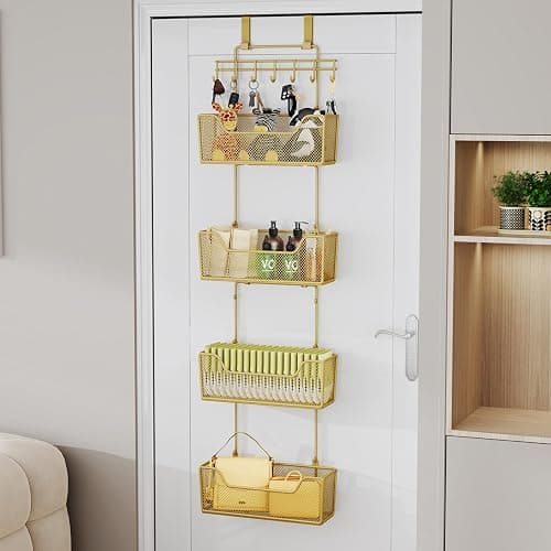 HapiRm Over The Door Organizer - Hanging Door Organizer with 4 Metal Large Capacity Baskets and Adjustable Coat Hook for Bathroom Bedroom Kitchen Pantry Closet Cabinet thumbnail 7