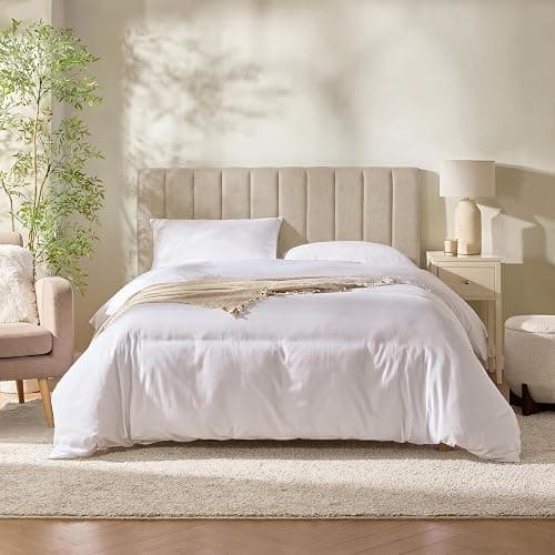 Hearth & Harbor Upholstered Twin Headboard - Easy Assemble Channel Stitched Headboard Twin Size - Wall Mounted Headboards with 3D Soundproof Wall Panels Peel & Stick Floating Headboards, Beige thumbnail 8