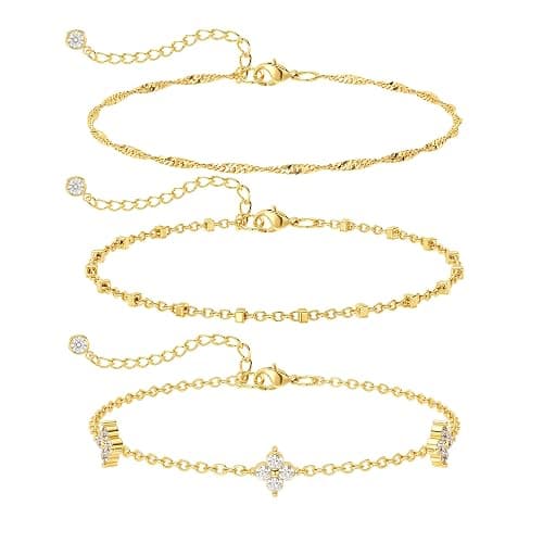HABIKIP 14K Gold Plated Bracelet for Women, Stackable Link Bracelet Set | Adjustable Minimalist Bracelet with Cubic Zirconia, Dainty Layered Waterproof Jewelry, Trendy Gifts thumbnail 8