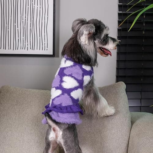 CuteBone Purple Heart Dog Sweater Dress for Small Dogs Girl, Soft and Stretchy Dog Sweater for Medium Large Dogs, Pullover Pet Winter Clothes Ruffle Dress Cat Apparel DS101XL thumbnail 5