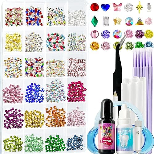 CiikDux DIY Tooth Jewelry Kit - 770 Crystals, 12 Shapes Bedazzle Gems, Teeth Jewelry Starter Set - Image 1