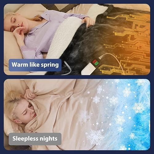 MAXEVE Electric Heated Throw Faux Rabbit Fur Blanket 8 Heating Levels | 8-Hour Auto Off, Fast Heating, Warm, Washable, Over-Heat Protection, ETL Certified, Grey thumbnail 5