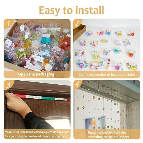 Hysenm 20 Crystal Beaded Curtains Arched Door Beaded Curtain, Hanging Doorway Room Decor with Crystal Balls, Beaded String Curtain Divider for Home, Coffee House, Bedroom, Restaurant thumbnail 8