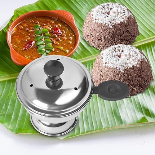 KSJONE Puttu Maker Stainless Steel, Stainless Steel Chiratta Puttu Maker, Chiratta Maker with Handle Use with Pressure Cooker Puttu Kutti Puttu Steamer Puttu Cooker Silver thumbnail 7