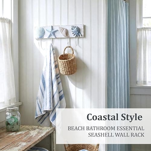 TideAndTales Beach Decor Seashell Wall Hooks Towel Rack for Bathroom, Bedroom or Kitchen | 4 Strong Hooks | Ocean Theme Beach House Decor thumbnail 7