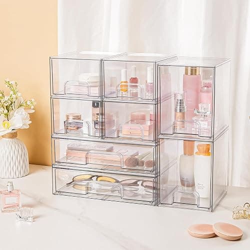 Vtopmart Stackable Storage Drawers Set of 6, Clear Plastic Organizer Bins for Bathroom Supplies,Ideal for Cabinet,Pantry,Laundry Room Organization thumbnail 5