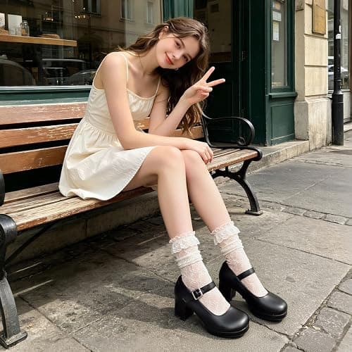 femflame Women's Low Chunky Heel Mary Jane Pumps Ankle Buckle Strap Sweet Round Toe Dress Shoes JK Cosplay Uniform Dress Shoes thumbnail 5