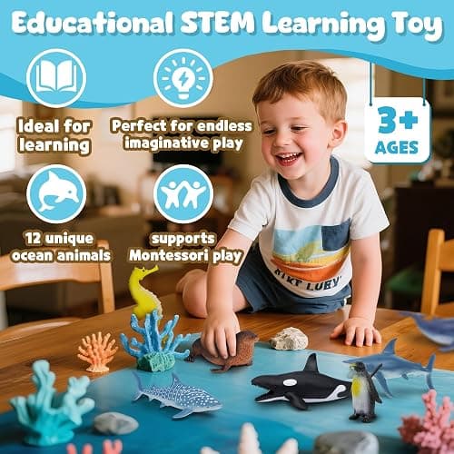 Beetots Ocean Sea Life Toy Figures Set for Kids, 12 PCS Realistic Marine Animals with Shark, Dolphin, Sea Turtle, Penguin, Seal, Clownfish, Crab, Ocean Animal Figure Toys for Boys Girls Toddlers thumbnail 4
