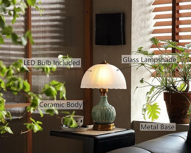 Glivpny Vintage Lamp for Living Room,16" Modern Ceramic Table Lamps for Bedroom,Retro Bedside Nightstand Traditional Lamps, Classic Chinoiserie Green Lamp for Home Decor (LD002) thumbnail 6