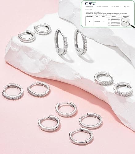 Cocadant 6 Pairs 925 Sterling Silver Small Hoop Earrings for Women,14k Real Gold Hypoallergenic Tiny Cubic Zirconia Cartilage Huggie Earring Sets for Multiple Piercing Trendy Jewelry 8/10/12mm thumbnail 3