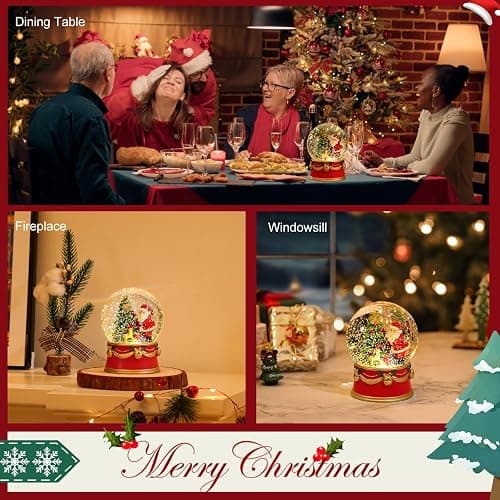 Lewondr Christmas Snow Globe, Santa Claus Electric Snow Globe with Snowflake & Lights, Battery Powered Xmas Water Globe, Christmas Decoration for Home, Holiday Party, Tabletop, Red thumbnail 6