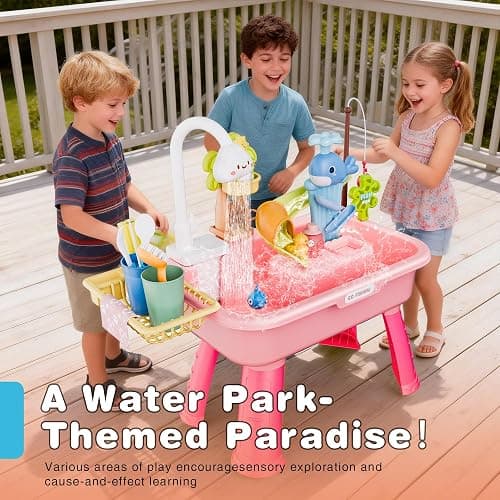 Toddler Water Table for 1-3 Year Old - Upgraded Electric Pump Water Toys, Outdoor Sensory Play Sand & Water Table, Kitchen Sink Toy with Running Water & Fishing Game, Summer Gifts for Boys Girls(Pink) thumbnail 5