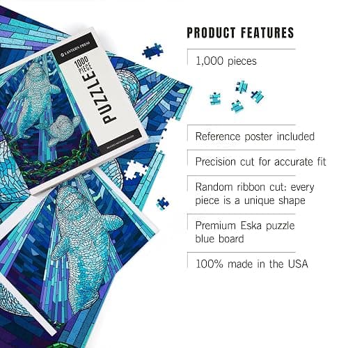 Lantern Press Mosaic, Beluga Whale 1000 Piece Jigsaw Puzzle for Adults, Made in USA with Reference Poster thumbnail 4