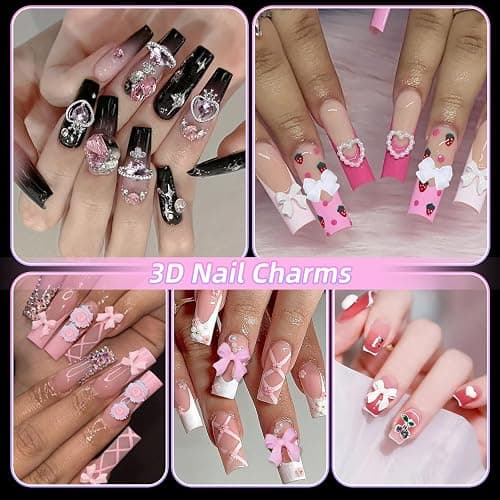 3D Nail Charms and Gems Rhinestone Cherry Heart Planet Nail Charms, Junk Case Charms, Assorted Bows Flowers Butterfly Rose Star Heart Hollow Nails Art Charms for Nails Art DIY thumbnail 6