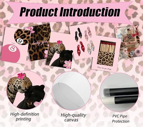 6Pcs Trendy Pink Leopard Canvas Wall art Preppy Y2K Posters Print Artwork Fashion Cheetah Flowers Painting Pictures Wall Decor for Girls' Room Dormitory Apartment Home Decoration 8x10in Unframed thumbnail 6