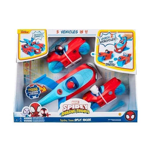 Jazwares Marvel Spidey and His Amazing Friends Spidey Team Split Racer - 8.5-Inch Three-in-One Vehicle with Web Darts, Sound Effects, and Phrases thumbnail 3