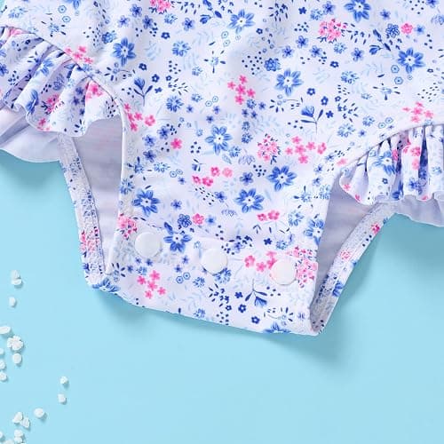 Infant Baby Girl Swimsuit One-Piece Long Sleeve Rash Guard with Hat Set Floral Zipper Bathing Suit Leopard Beach Wear thumbnail 6