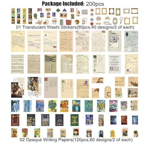200PCS Vintage Scrapbooking Supplies Kit for Journaling,Bullet Journals Junk Journal Planners Aesthetic Cottagecore Room Decor Wall Art Collage Album(Artistic) thumbnail 4