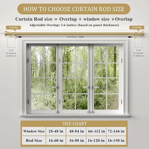 PORTRES Gold Heavy Duty Curtain Rods for Windows 66 to 120 Inches Adjustable Length 1" Diameter Brass Curtain Rod with Modern Decorative Finials for Outdoor Bedroom Kitchen Living Room thumbnail 7