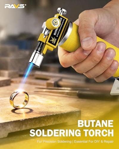 RAVS 2 Flame Mode Butane Torch Lighter, Refillable Kitchen Torch with Adjustable Flame and Safety Buckle, Yellow Jewelry Torch for Welding, Resin Art, Industrial, Butane Fuel not Include thumbnail 5