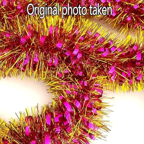 33Ft Long Rose Tinsel Twist Garland Shiny Thick Metallic Foil Xmas Tree Decorations for Birthday Party Christmas New Year Parties Parade Floats and Other Holidays Hanging Decor-(Rose+Gold) thumbnail 3