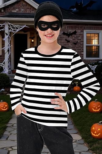 Remimi Kids Striped Shirts Long Sleeve Boys Girls Crew Neck Holiday Tshirts 3-14 Years thumbnail 3
