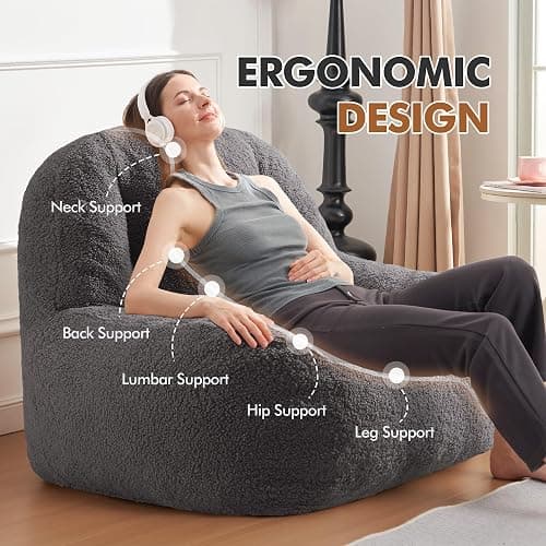 Homguava Bean Bag Chair Sherpa Bean Bag Lazy Sofa Beanbag for Adults, Teens with High Density Foam Filling Modern Accent Comfy Chair for Living Room, Bedrooms thumbnail 3