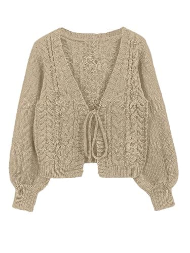 SOLY HUX Cardigan Sweaters for Women Cropped Tie Front Bow Lightweight Cardigan Long Sleeve Trendy Fall Shrugs - Image 1