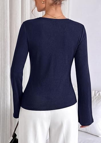 PRETTYGARDEN Asymmetrical Tops for Women Long Sleeve Top | Dressy Casual Blouses Shirts, Elegant Belted Peplum Tops for Going Out, Work, Business Casual Outfits, Fall Fashion Clothes thumbnail 4