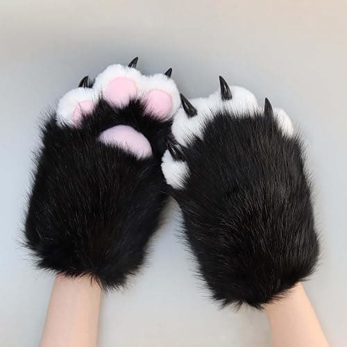 NexinEstic Therian Paws Comfy Furry Paws Faux Fur Fursuit Paws, Therian Stuff Therian Gear, Cat Paw Gloves with Claws Cosplay thumbnail 2