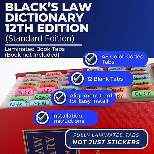 Book Tabs for Black’s Law Dictionary 12th Edition (Standard Edition). Laminated, Color-coded, and Repositionable (Book not included) thumbnail 2