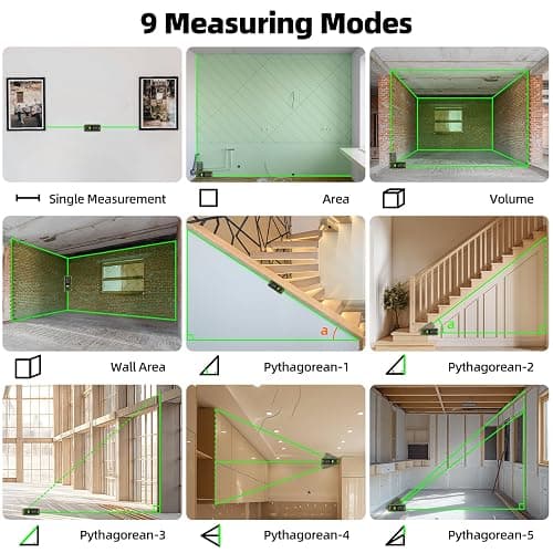 Huepar Dual Laser Measuring Tool, 656Ft Green-Beam Bilateral Digital Laser Distance Measure 6 Units Ft/in/M, Rechargeable Laser Measurement Tool -Backlit LCD Display, Length/Area/Volume/Angle Sensor thumbnail 5