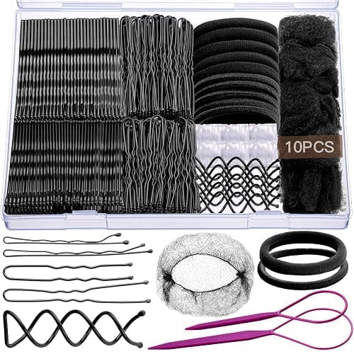 Teenitor Black Bobby Pins Hair Pins Hair Net Kit, Bobby Pins for Women U Shaped Pins for Buns, Hair Nets and Spiral Hair Pins, Hair Ties and Hair Styling Tools for Girls Dance Ballet Competition - Image 1