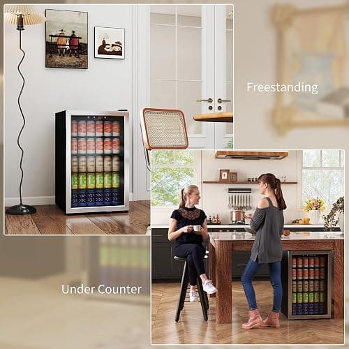 HOMCOM 160 Can Beverage Refrigerator Cooler with Double-Layer Glass Door, 4.4 Cu.Ft. Under Counter Freestanding Beverage Fridge with Adjustable Shelves for Beer Soda Drink Bar Wine thumbnail 9