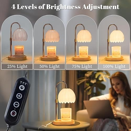 Heymirro Candle Warmer Lamp with Timer Dimmer Adjustable Height, Wax Warmer Lamp for Jar Candles with 2 Bulbs, for Home Decor, Mother's Day, Birthday Gifts for Women(White) thumbnail 6