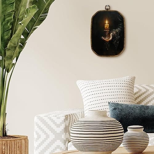 Yjeslw Dark Academia Octagon Wall Art Decor, Black Magic Witchcraft Candle Framed Canvas Prints, Vintage Victorian Wall Hanging Decorations for Home Bedroom Living Room Decor, 10.2x7 Inches thumbnail 3