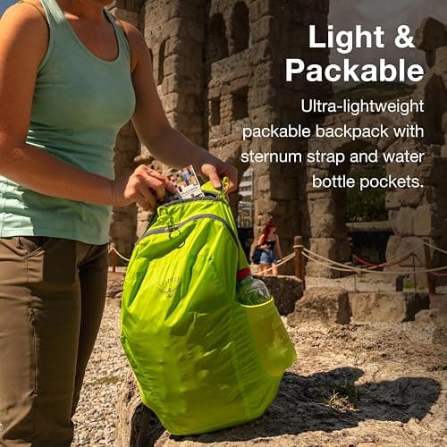 Osprey Ultralight Collapsible Stuff Pack - Lightweight, Packable Travel Backpack — Extra Bag For Travel and Every Day — 18 L Capacity Daypack to Expand Luggage, Tundra Green thumbnail 3