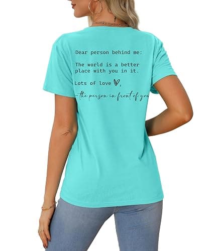 You are Enough Tshirt Women Dear Person Behind Me Letter Graphic Shirts Mental Health V Neck Short Sleeve Tops thumbnail 4