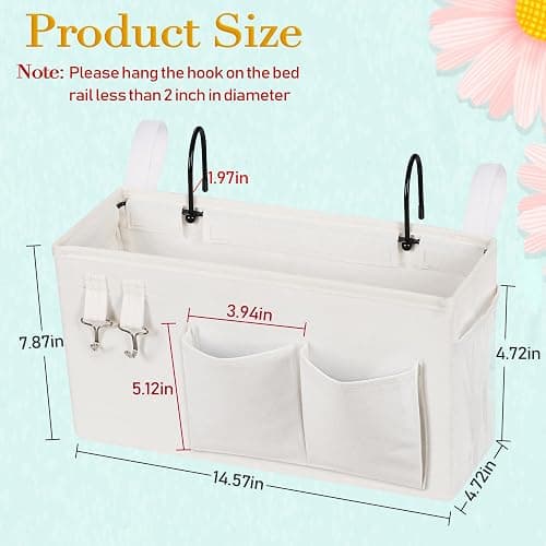 Ozzptuu Bedside Caddy Bedside Storage Bag for Headboards/Bunk Bed | Hanging Bed Caddy with Hooks fits Bunk bed Hospital Beds Dorm Bed Rails, Essentials for Phones, Books, Remotes, Water Bottles thumbnail 2