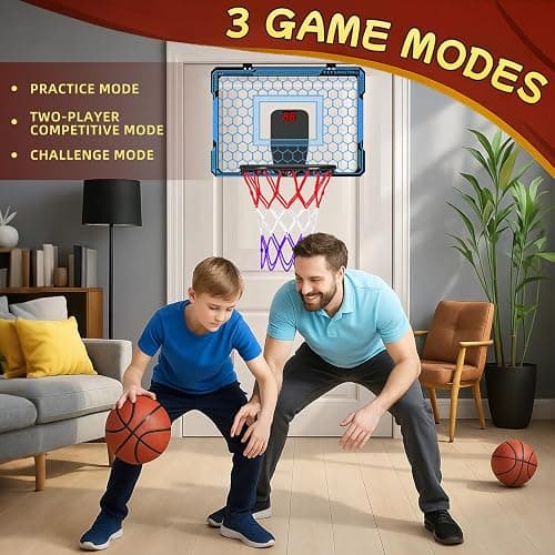 Molutsody Indoor Basketball Hoop for Kids - Over The Door Mini Basketball Hoop with LED Light & Scoreboard, Includes 3 Balls & Air Pump - Basketball Toys Gifts for 4-12 Year Old Boys Girls (Blue) thumbnail 3