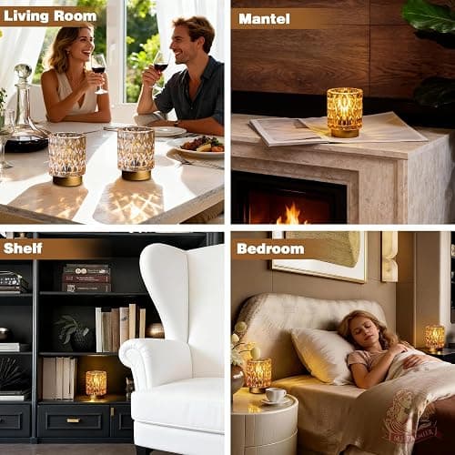 Battery Operated Table Lamps Timer, Mini Crystal Lamp for Area No Plug, Cordless Lamp with LED Bulb for Power Outage, Decorative Lamps for Tabletop/Corner/Entryway/Stairway/Bathroom/Fireplace(2*AMBER) thumbnail 8