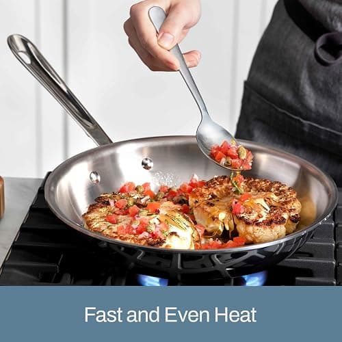 All-Clad D3 12" Stainless Steel Frying pan W/Lid, 3-Ply Stainless Steel Pan, Induction, Oven Broiler Safe 600F Skillet, Professional Cookware, Silver thumbnail 2