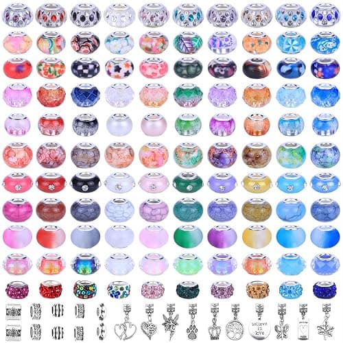 AIPRIDY Assorted European Craft Beads Large Hole Lampwork Spacer Beads Colorful European Beads for DIY Necklace Bracelet Jewelry Making (Lucky Beads) AI-Beads-Mixed 8-15 - Image 1