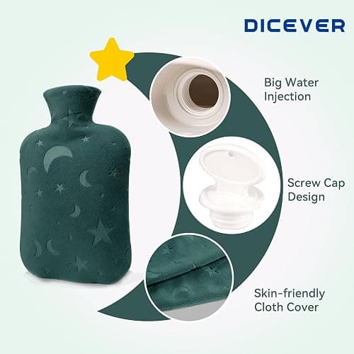 DICEVER Hot Water Bottle with Soft Cover, 2L Hot Water Bag for Menstrual Cramps, Neck and Shoulder Pain Relief, Hot and Cold Therapies, Hand Feet Warmer, Green thumbnail 4